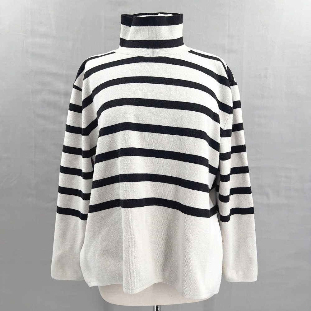 H M Striped Turtleneck Sweater Women Black‎ White Casual Long Sleeve